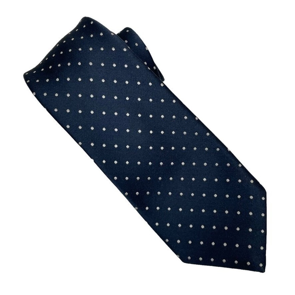Jean Patou Necktie Mens One Size Navy Blue Polka Dot Silk France Dapper